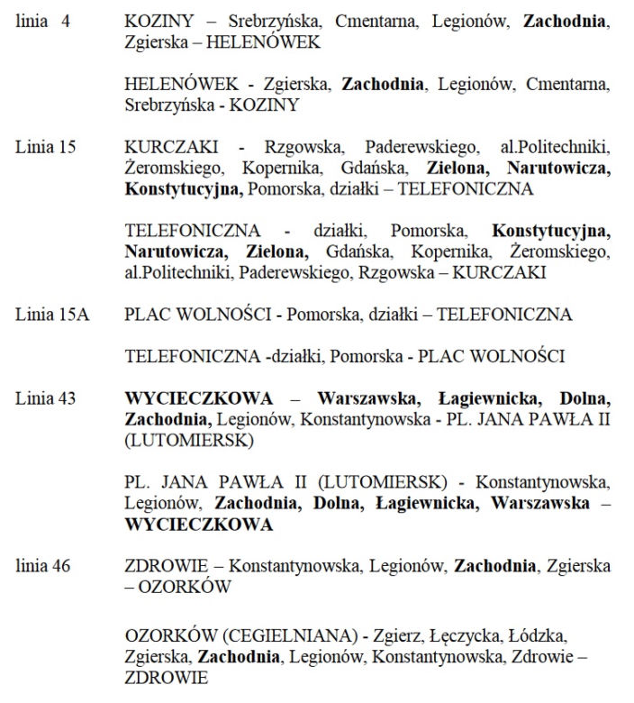 1. Zmiany w komunikacji miejskiej na czas Maratonu DOZ - 17 kwietnia