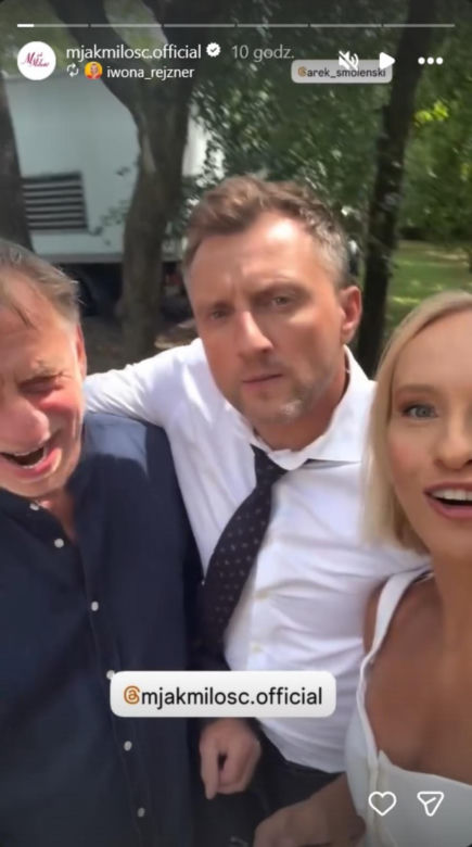 M jak miłość nowy sezon na planie. Dorota (Iwona Rejzner), Bartek (Arkadiusz Smoleński), Robert Żak (Krzysztof Tyniec)