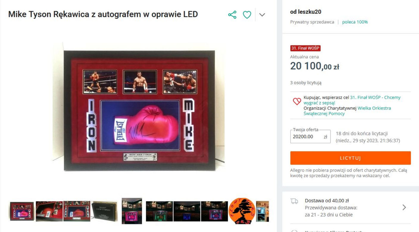 Mike Tyson - Rękawica z autografem w oprawie LED