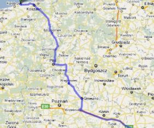 Trasa E30, trasa 190 i trasa 11 Łódź-Ustronie Morskie - mapka