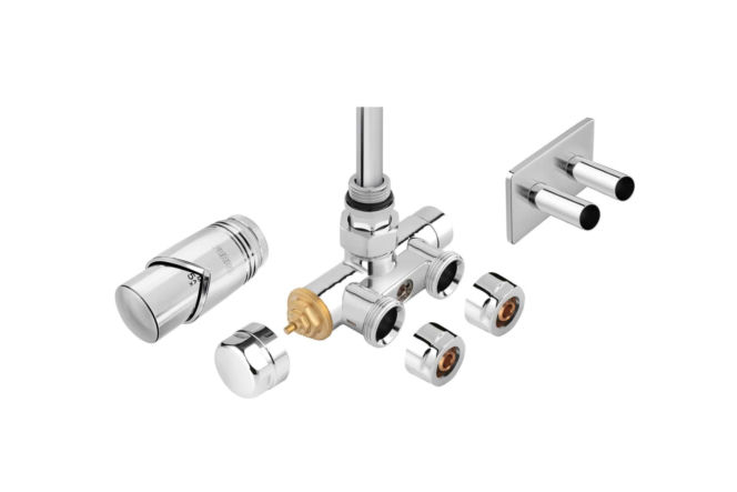 Dekoracyjny zestaw termostatyczny z nastawą wstępną, tuleją zanurzeniową i głowicą termostatyczną