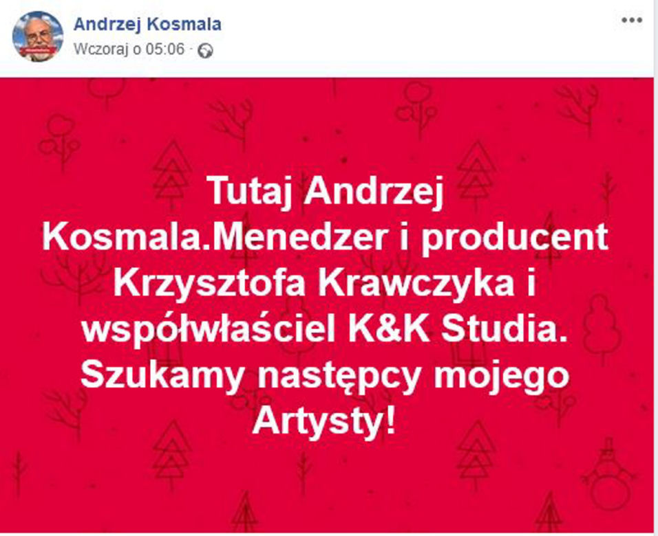 Anrzej Kosmala, menadżer Krzysztofa Krawczyka che wyrzucić go z pracy 