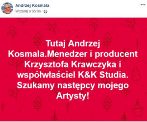 Anrzej Kosmala, menadżer Krzysztofa Krawczyka che wyrzucić go z pracy 