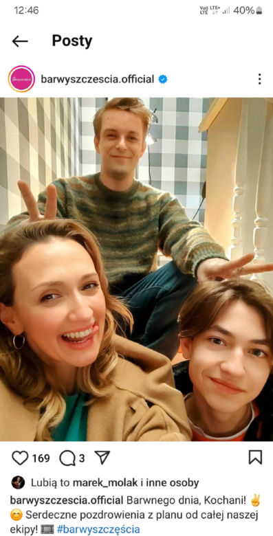 	Barwy szczęścia na planie. Emil (Artem Malashchuk), Asia Sokalska (Anna Gzyra), Hubert (Marek Molak)