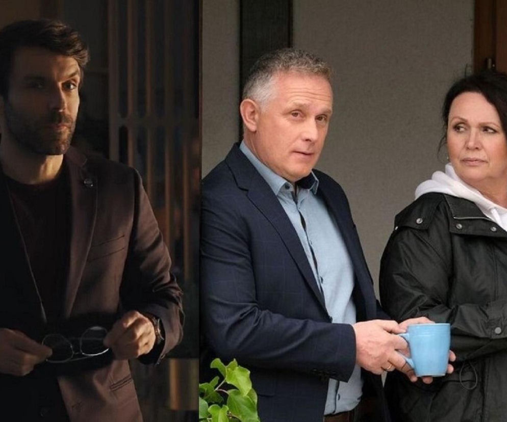 Martin (Paweł Izdebski), Artur Rogowski (Robert Moskwa) i Marysia Rogowska (Małgorzata Pieńkowska) z serialu M jak miłość. Martin, były chłopak Agnes, przyjeżdża do Grabiny, aby zagrozić Rogowskim w 1894. odcinku. Więcej o serialu znajdziesz na Super Seriale.