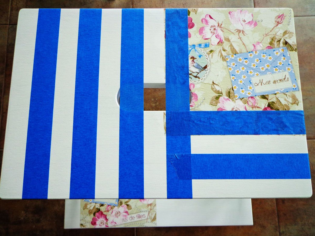 Taboret ze schodkiem IKEA w wersji decoupage