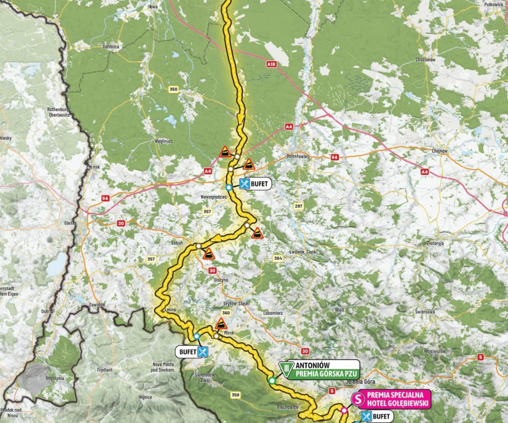 Mapa 4. etapu 83. Tour de Pologne z Żagania do Karpacza. O trasie wyścigu przeczytasz na SE Supersport.