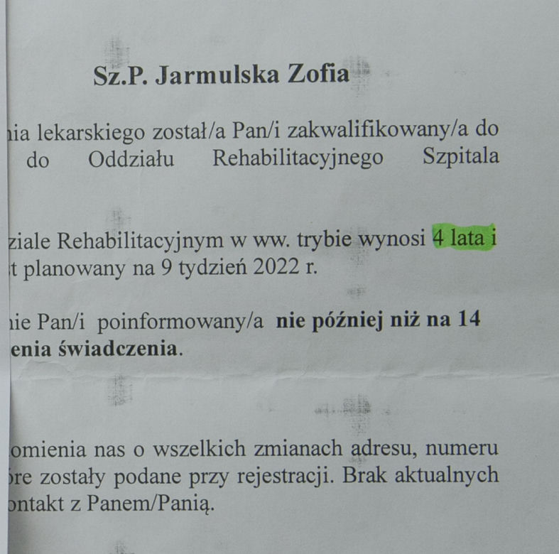 Każą mi czekać 4 lata na rehabilitacje
