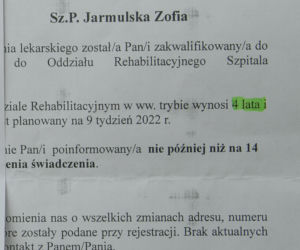 Każą mi czekać 4 lata na rehabilitacje