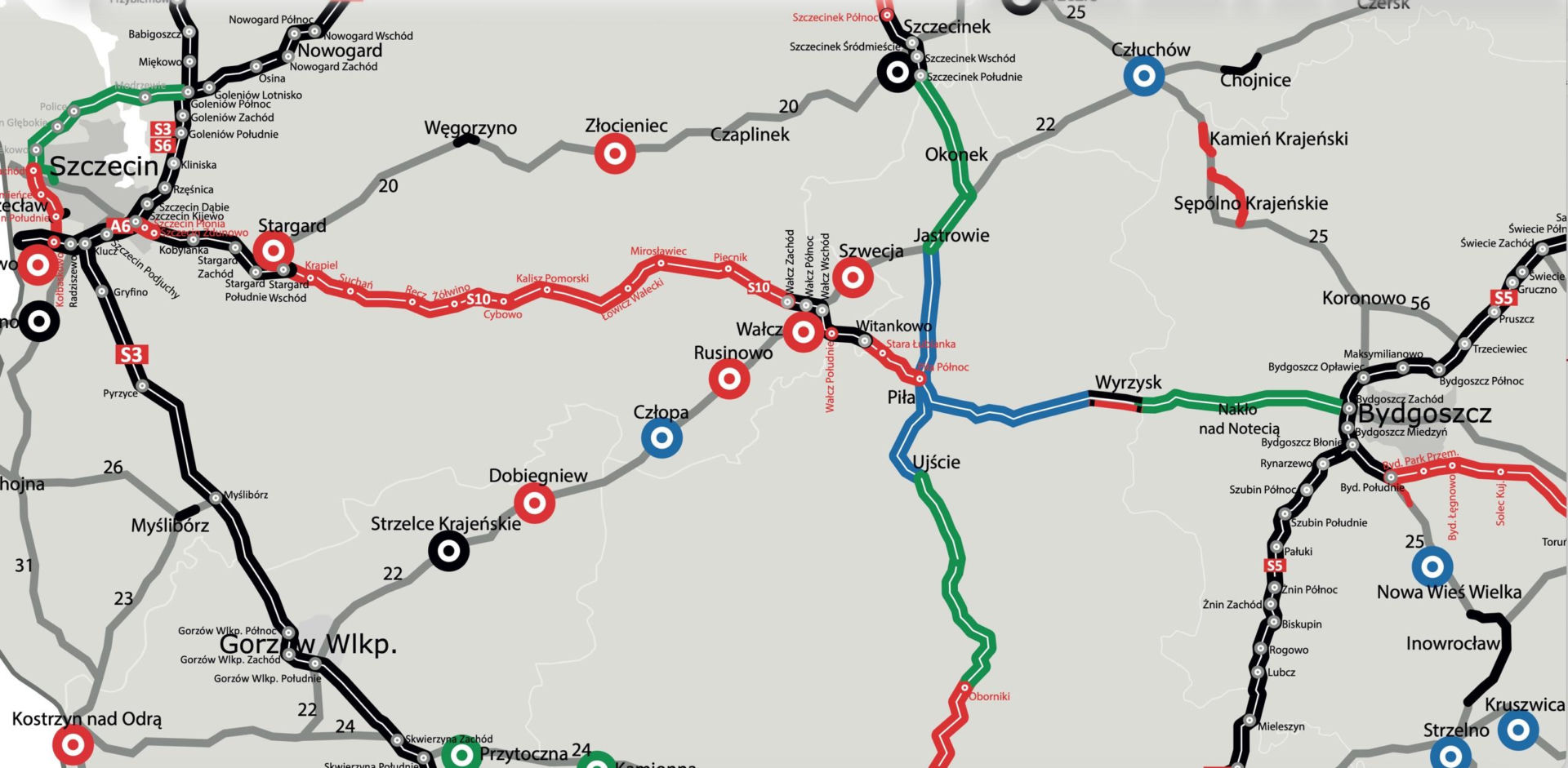 Przebieg drogi ekspresowej S10 Szczecin - Bydgoszcz