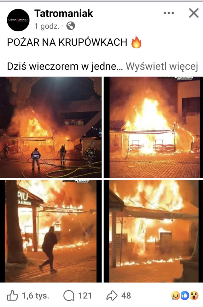 Pożar lokalu na Krupówkach