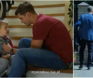 M jak miłość, odcinek 1390. Szymek (Staś Szczypiński), Marcin (Mikołaj Roznerski), Andrzej Budzyński (Krystian Wieczorek)