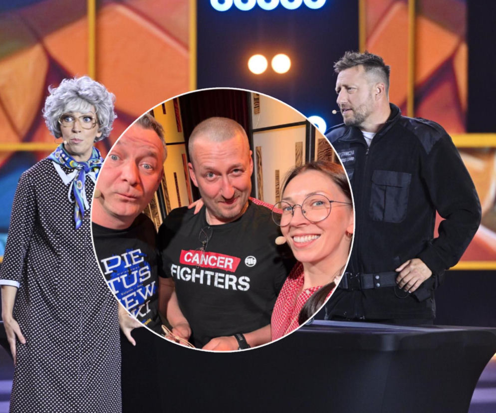 Artyści Kabaretu Nowaki na scenie. Na miniaturowym zdjęciu uśmiechnięty Tomasz Marciniak. O jego powrocie czytaj na SE.