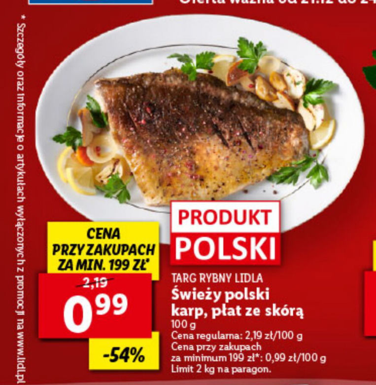 Świeży karp, płat ze skórą - 0,99 zł/1 kg