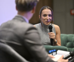 Iga Świątek i Daria Abramowicz na konferencji