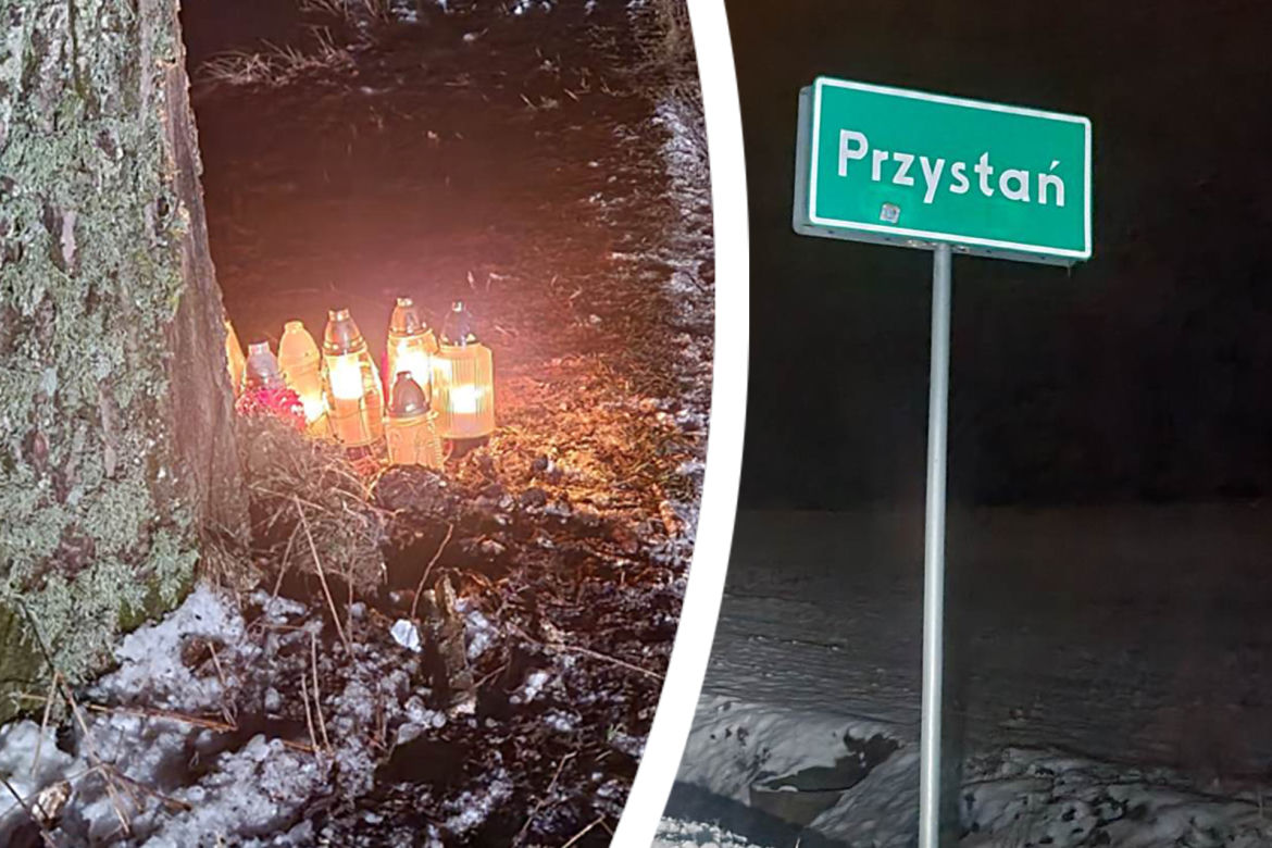 Pod Węgorzewem 25-latka rozbiła się na drzewie. Na miejscu tragedii płoną znicze