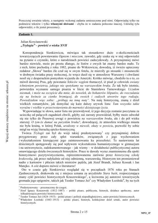Matura poprawkowa język polski 2015 sierpień (poziom podstawowy)