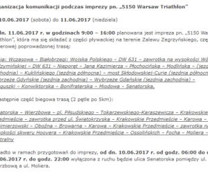 Triathlon 2017 Warszawa 11 czerwca utrudnienia 1