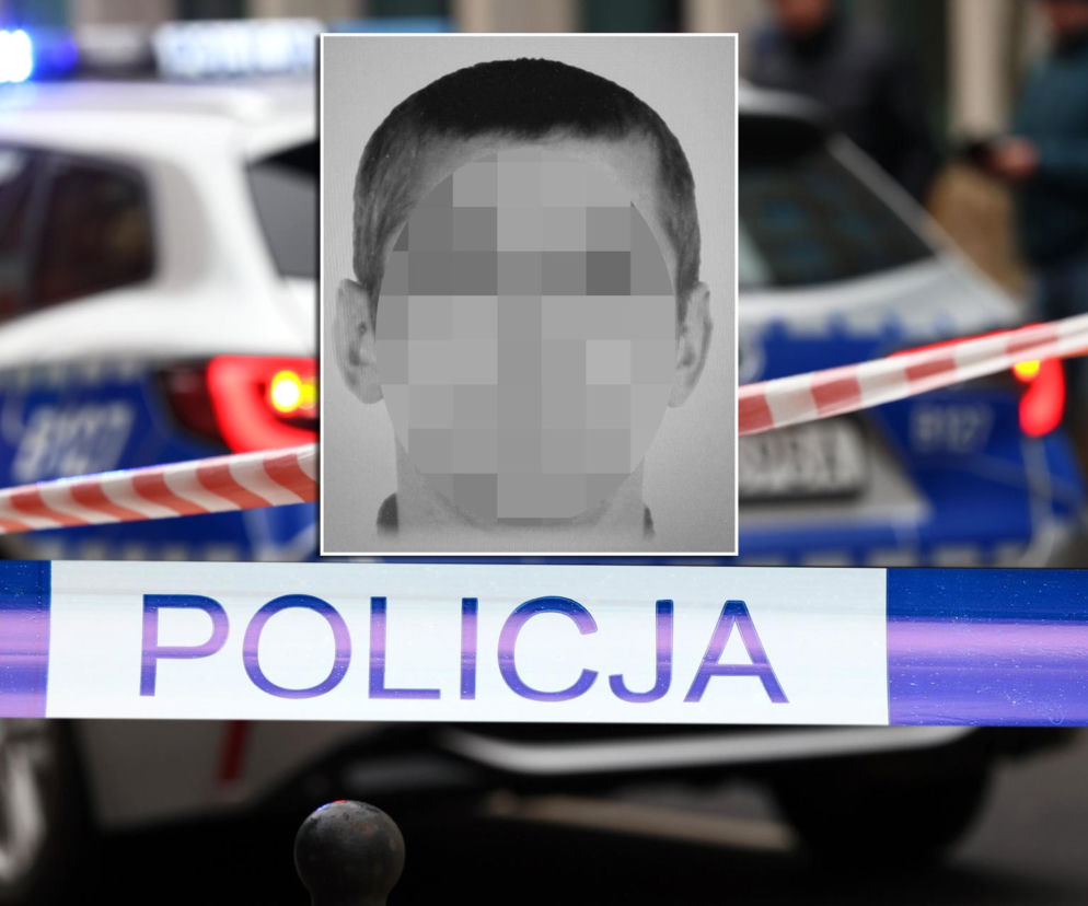 Radiowóz i taśma policji. Na wstawce zamazana twarz mężczyzny. O tragicznych poszukiwaniach przeczytasz na Eska Poznań.