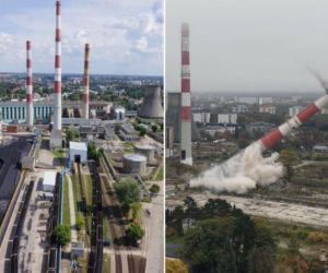 Kultowe kominy EC2 w Łodzi to już historia. Zostały wysadzone na oczach gapiów