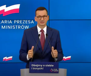 Mateusz Morawiecki. Jarosław Gowin. Konferencja dotycząca kolejnych obostrzeń