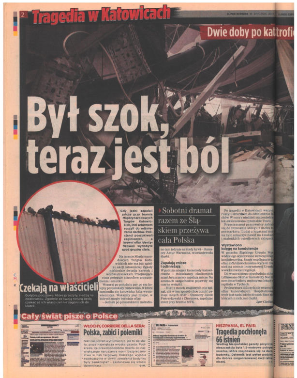 Zawalenie hali w Katowicach - archiwalne wydania "Super Expressu"