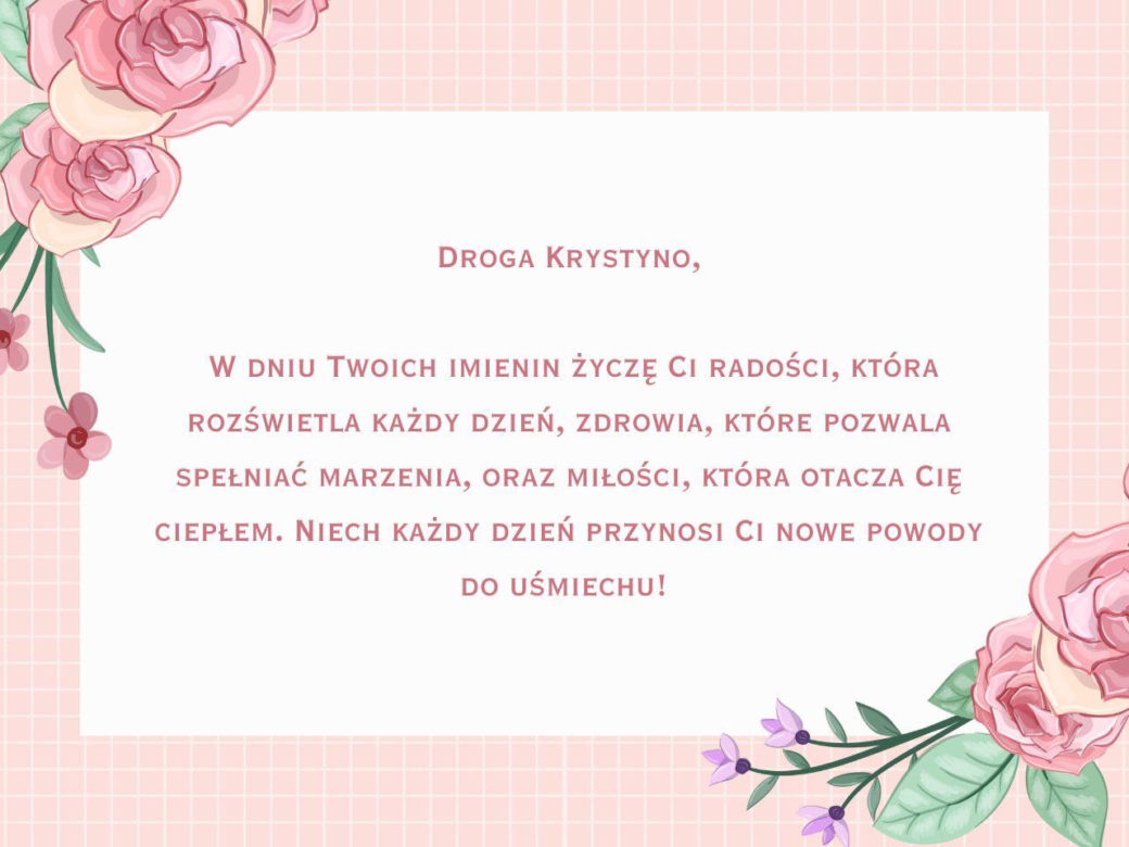 Kartka z życzeniami na imieniny Krystyny