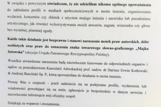 Majka Jeżowska oświadczenie