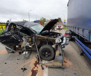 Dwie ciężarówki i osobówka rozbite na trasie Kwidzyn-Bądki