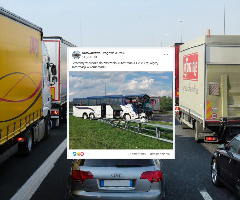 Wypadek autokaru z dziećmi na A1