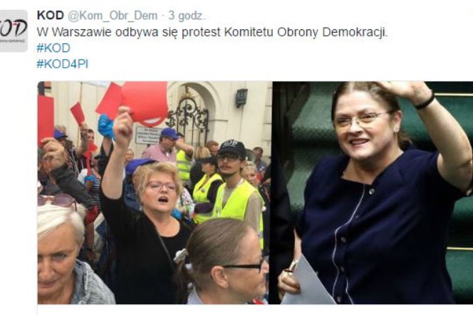 Siostra Pawłowicz na marszu KOD