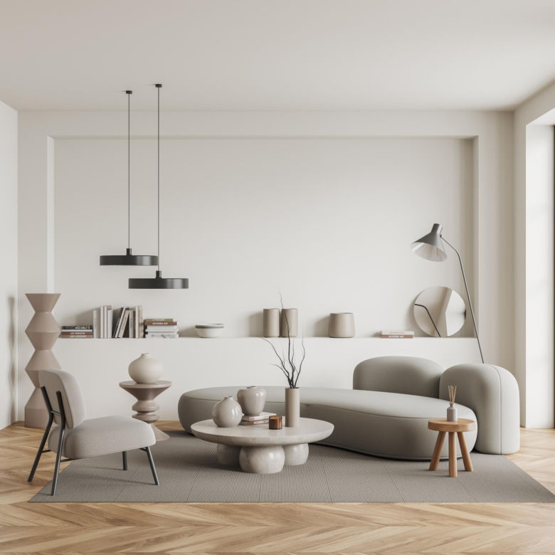 Salon w stylu japandi 