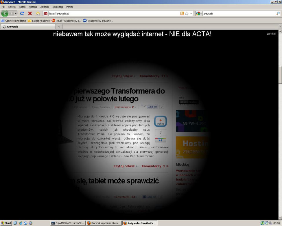 Nie dla ACTA - protest na Antyweb.pl