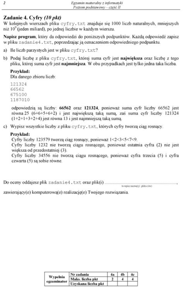 Matura 2012 - informatyka, poziom podstawowy