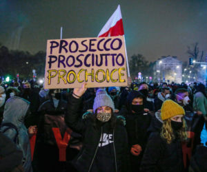 Ogólnopolski Strajk Kobiet 28.01.2021: Transparenty, rozlana farba przez TK