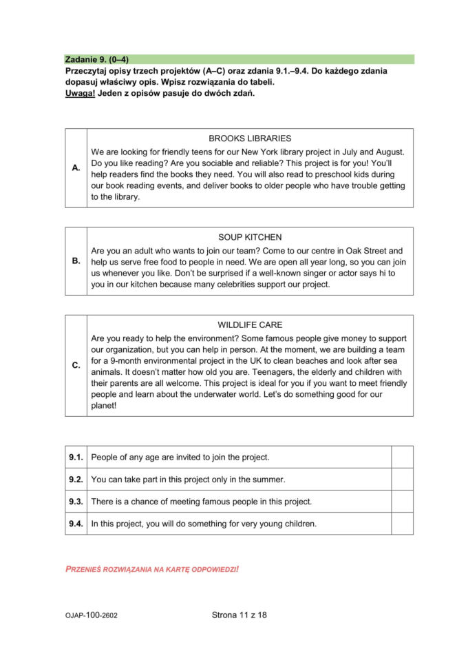 Próbny egzamin ósmoklasisty 2026 - angielski