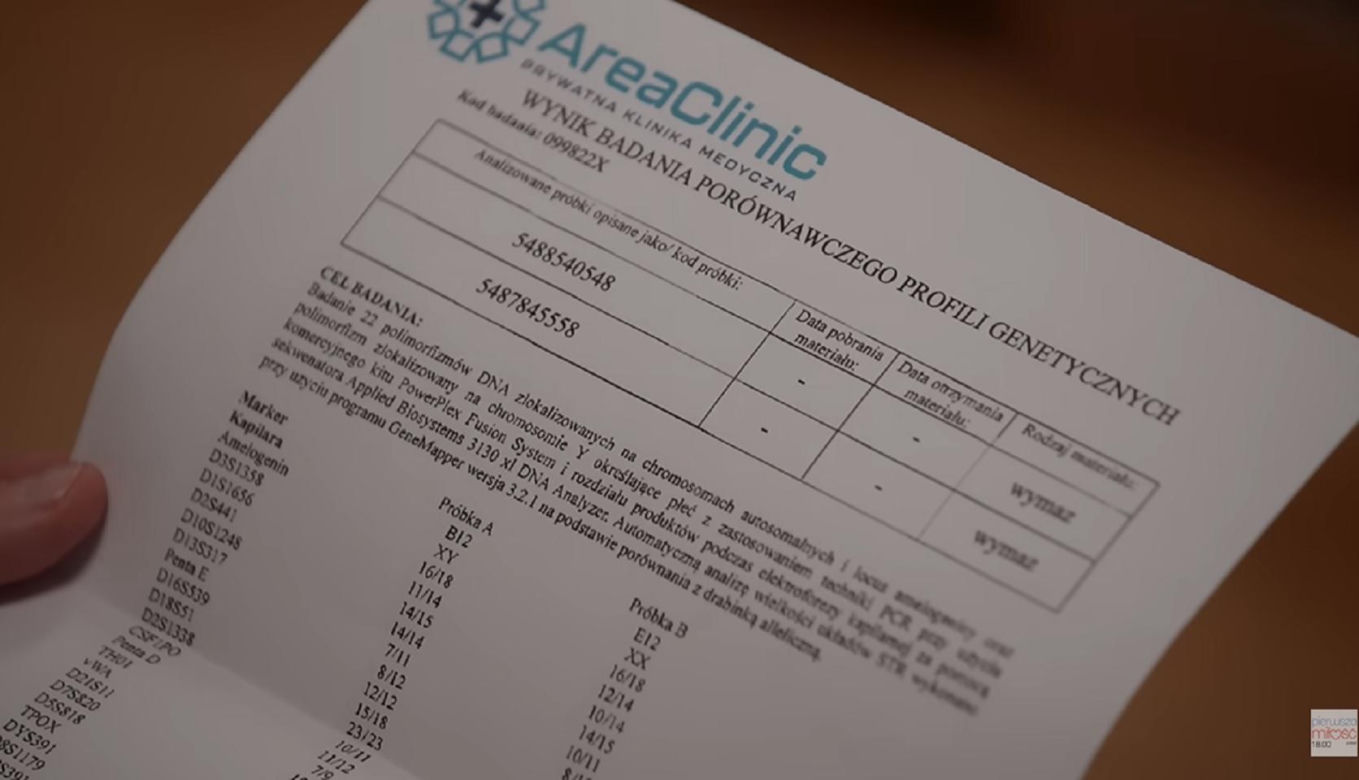 Pierwsza miłość po wakacjach. Janek (Maciej Mikołajczyk), wynik badania DNA