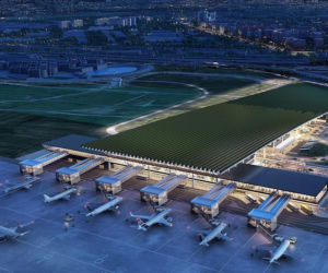 Wizualizacja terminala lotniska we Florencji z winnicą na dachu według projektu architekta Rafaela_Vinoly