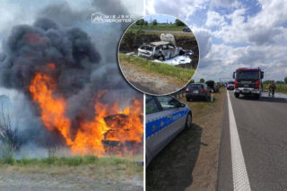 Wypadek na S7! Cztery auta rozbite, jedno spłonęło