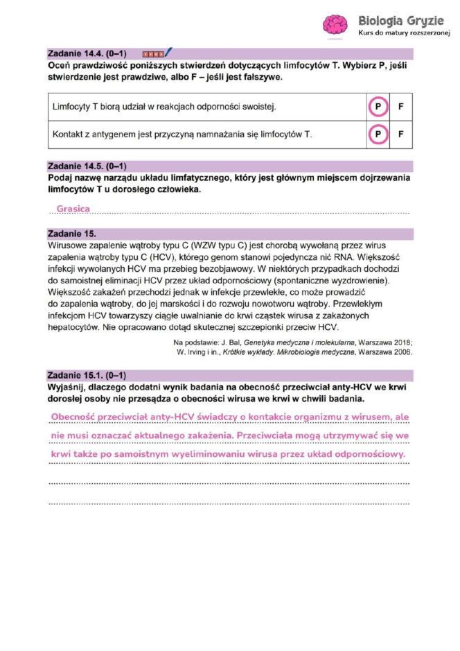 Odpowiedzi do arkusza maturalnego CKE - biologia rozszerzona 2026