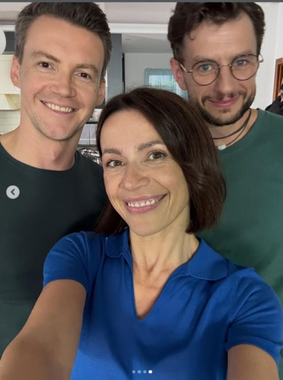 M jak miłość nowy sezon na planie. Mariusz (Mateusz Mosiewicz), Jakub Karski (Krzysztof Kwiatkowski), Martyna (Magdalena Turczeniewicz)