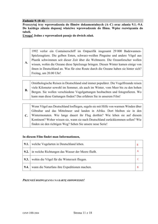 Egzamin ósmoklasisty 2020 - ODPOWIEDZI z języka niemieckiego