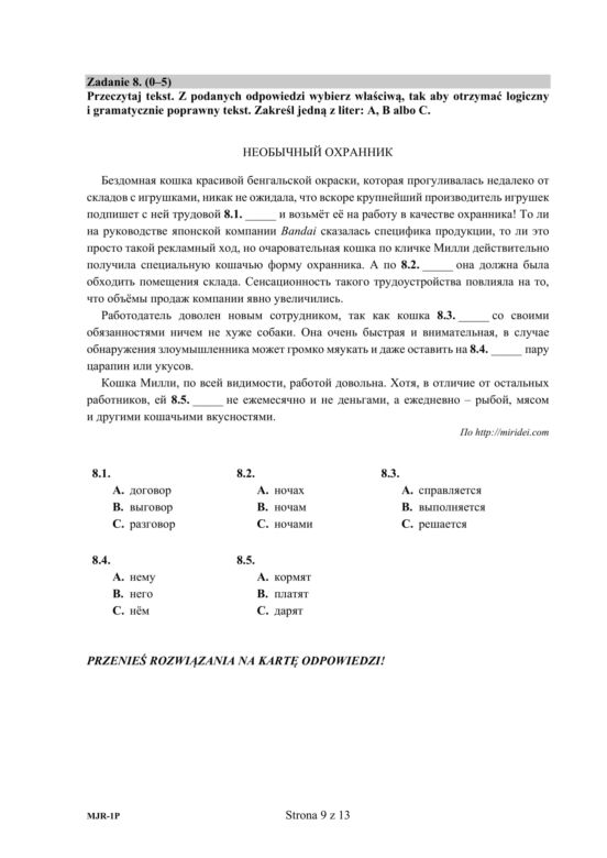 ARKUSZE CKE - Matura j. rosyjski - poziom podstawowy 2019