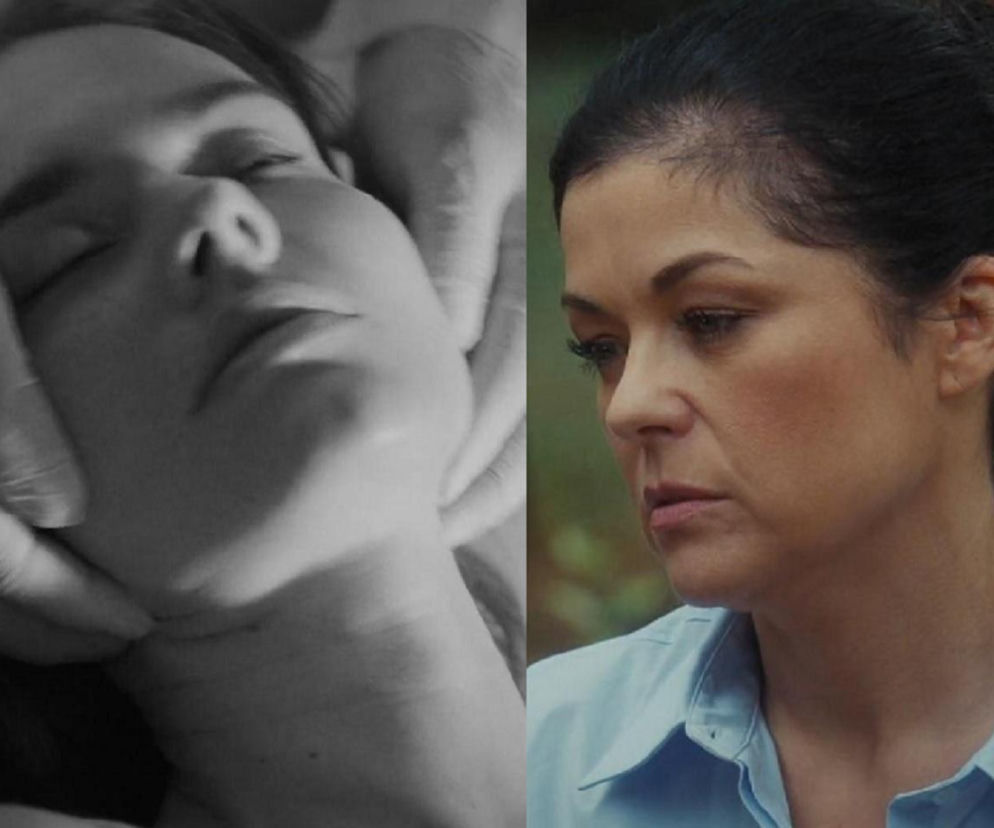 Złożony obraz. Po lewej zbliżenie na Frankę (Dominika Kachlik) z M jak miłość w szpitalu, z zamkniętymi oczami i rękami na jej twarzy. Obraz w czerni i bieli, symbolizujący pożegnanie i śmierć. Po prawej, kolorowe zdjęcie Kingi (Katarzyna Cichopek) ze smutnym wyrazem twarzy, nawiązujące do jej obaw i refleksji o odejściu. Więcej o ich losach na Super Seriale.