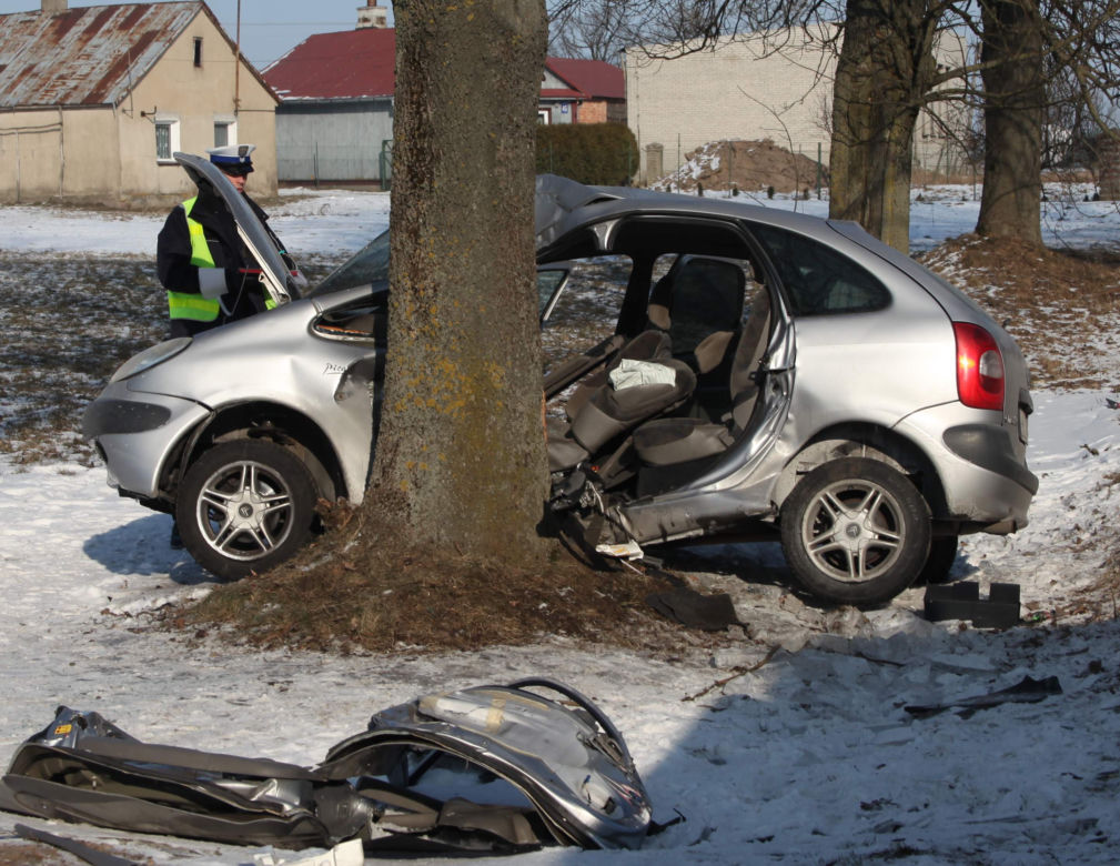 WYPADEK SKOŃCZYŁ SIĘ NA DRZEWIE