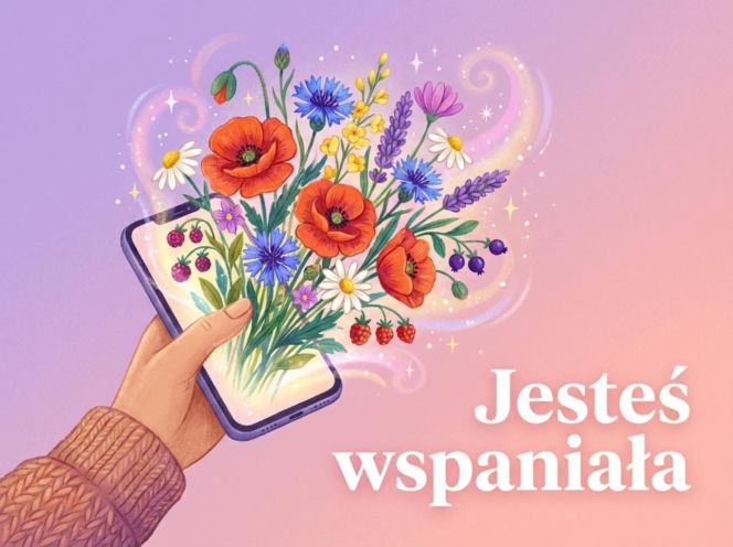 Smartfon z bukietem kwiatów na Dzień Kobiet