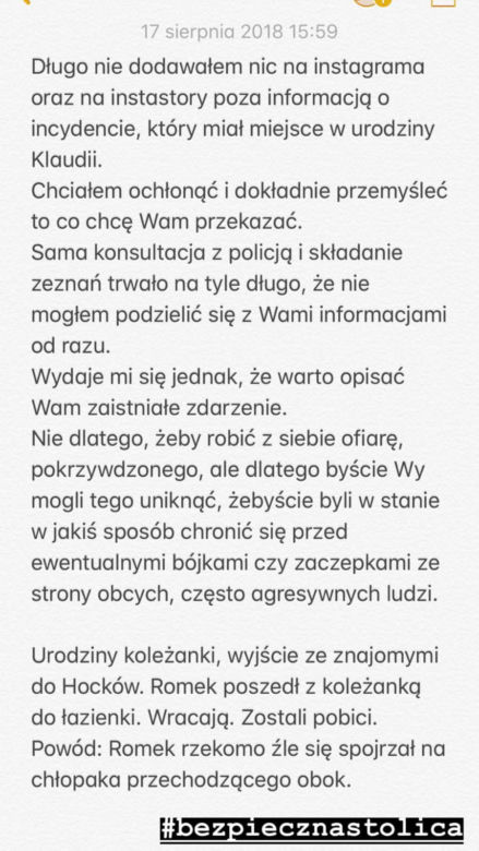 Pobity Radek Pestka opisuje zajście na Instagramie! 