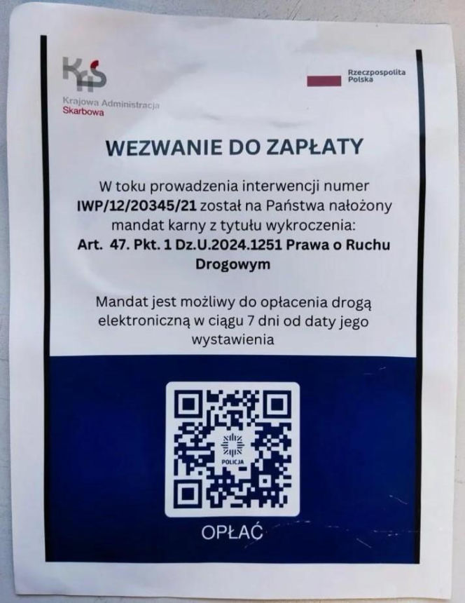 Policja ostrzega: Uważajcie na ulotki z wezwaniem do zapłaty, to oszustwo!