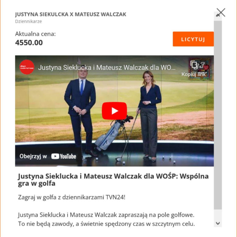 WOŚP 2025 - aukcje gwiazd