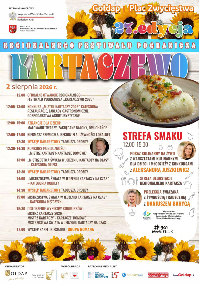 To tutaj króluje kartacz! Już 2 sierpnia zapraszamy na 27. Regionalny Festiwal Pogranicza „Kartaczewo” w Gołdapi